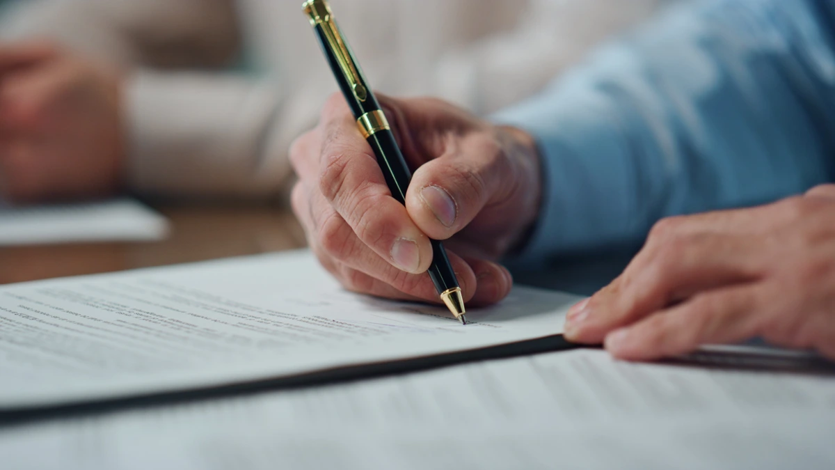 Signing US business formation documents at a desk