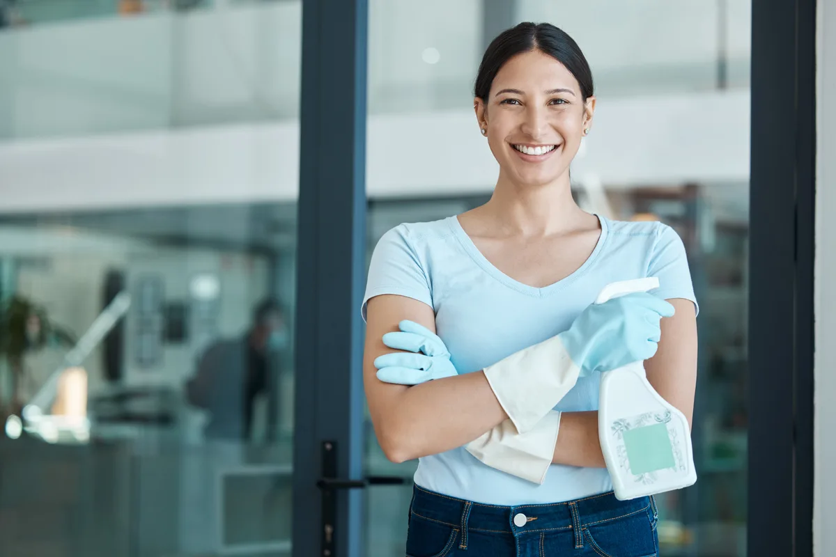 Commercial cleaner at work in an office space