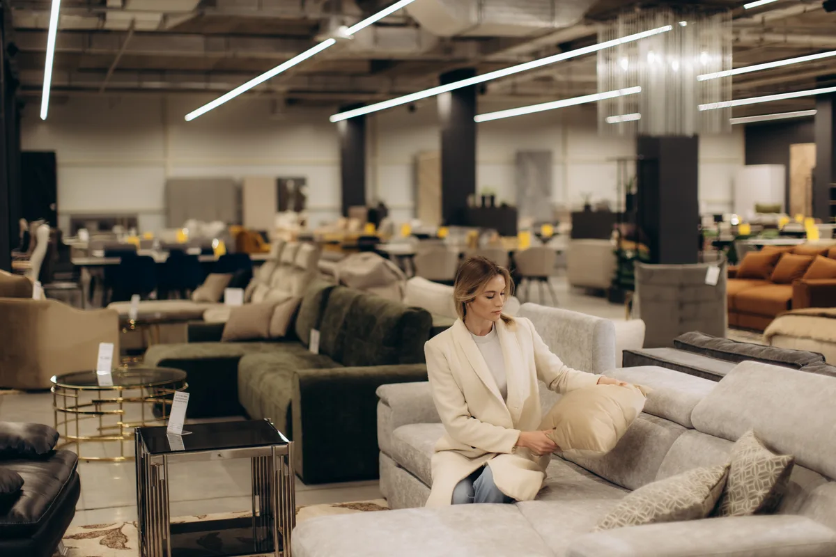 Furniture showroom floor with sofas on display