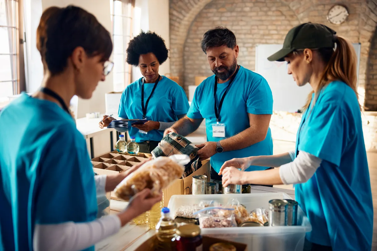 Volunteers sorting donations at a nonprofit organization